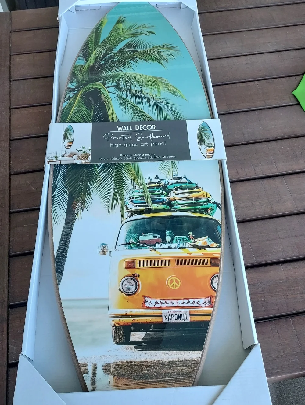 Surf Wall Art in a Tropical Beach Setting w a Classic VW Van. New in Box 38x13.